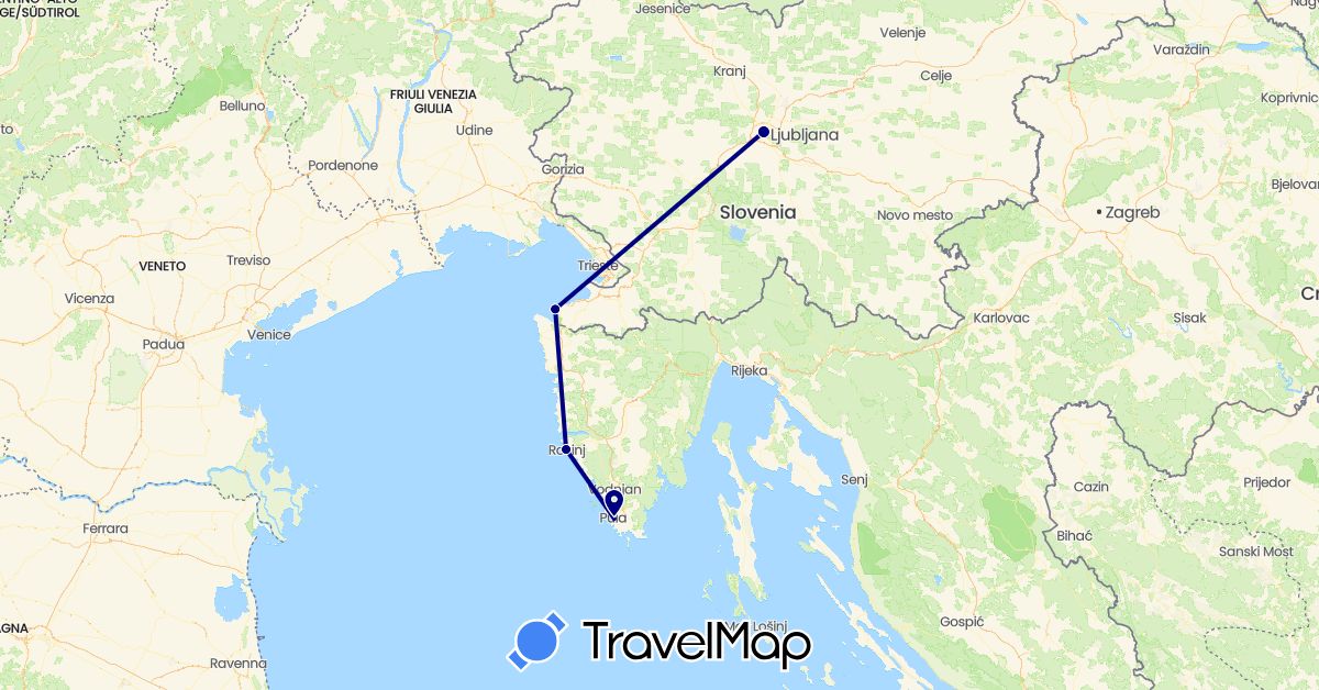 TravelMap itinerary: driving in Croatia, Slovenia (Europe)